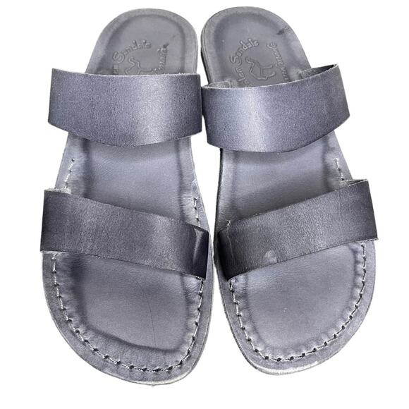JERUSALEM SANDALS Aviv Gray Leather Wide‎ Strap Sandals Women's Size 9 (40) - Picture 3 of 8